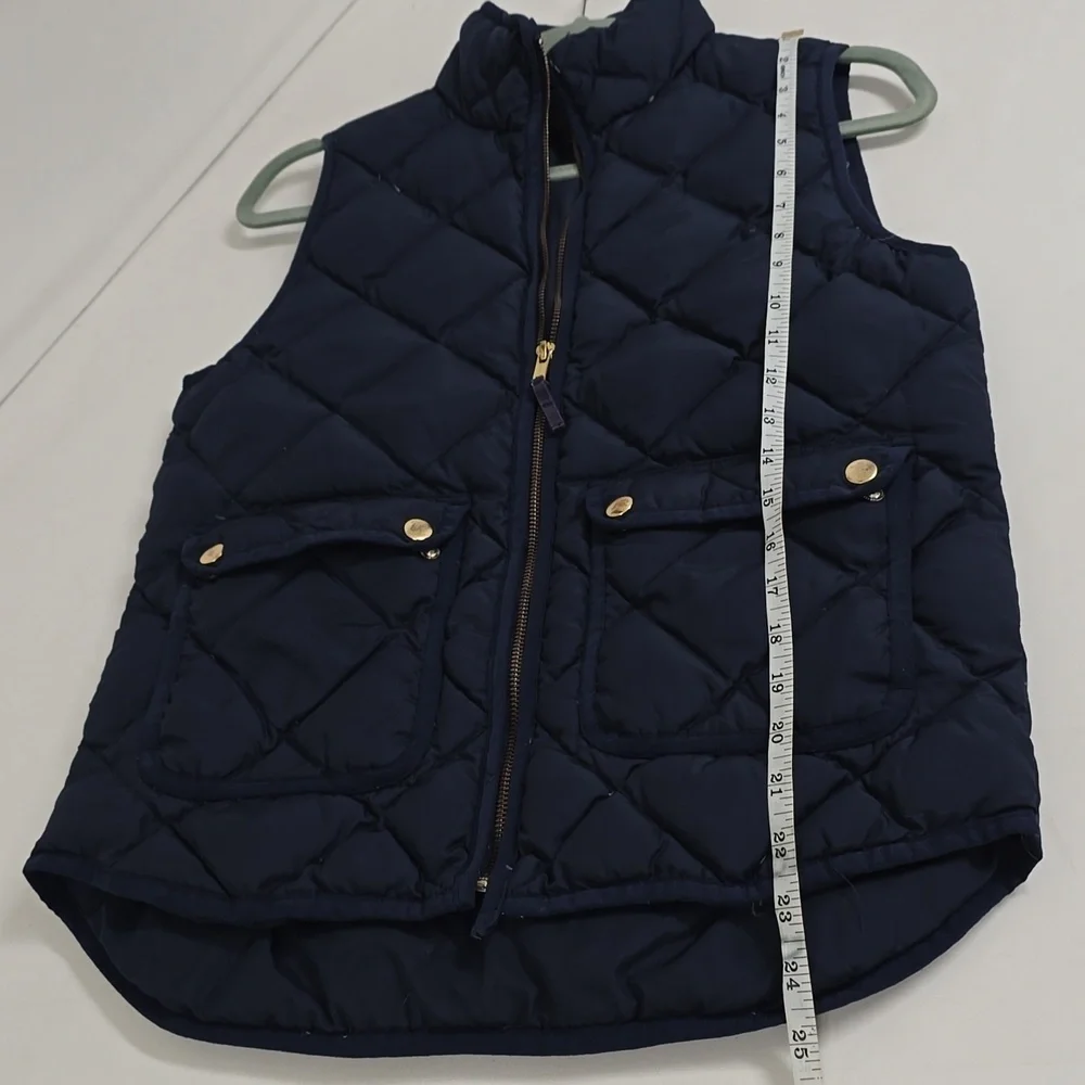J Crew Vest Womens Petite X-Small Blue Down Waterfowl Puffer Quilted Full Zip